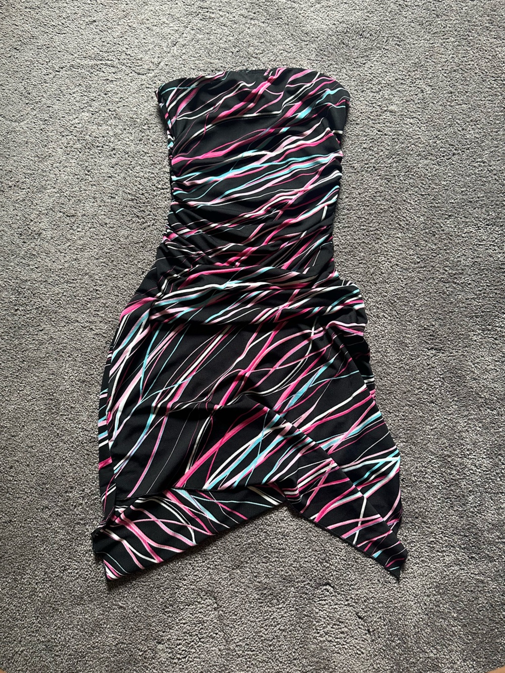 Taboo Black Asymmetrical Dress with Pink and Teal Stripes